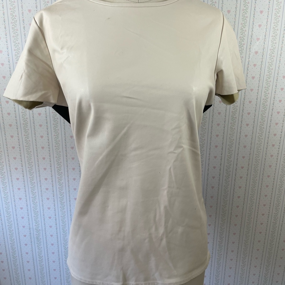 Ann Taylor ivory leather front blouse Medium